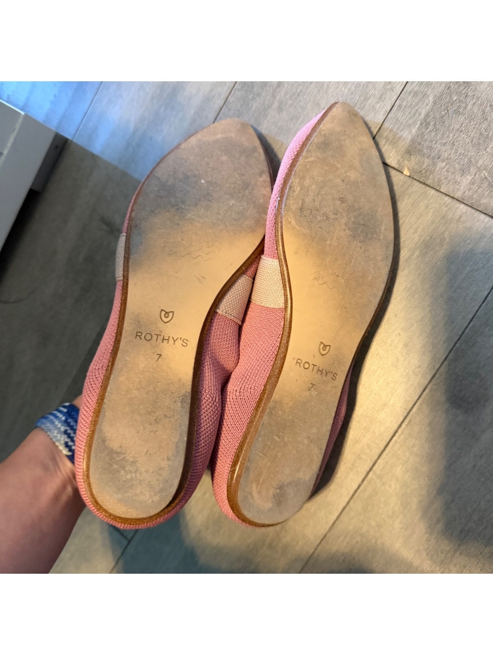 Rothy's Pink Pointed Toe Flats with Beige Bow - Size 7 - Picture 5 of 7